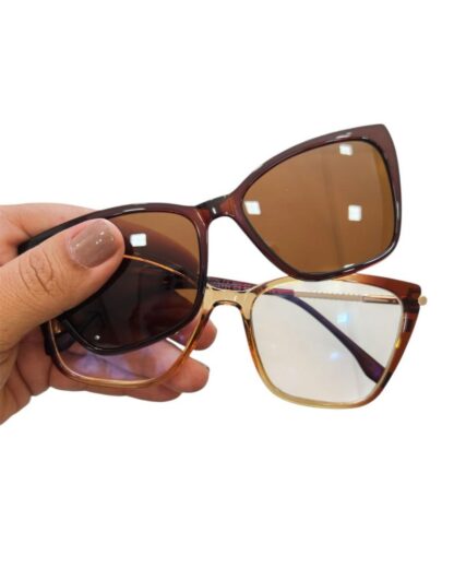 Óculos 2 em 1 Clip-On Feminino Acetato Degradê Marrom - Image 2